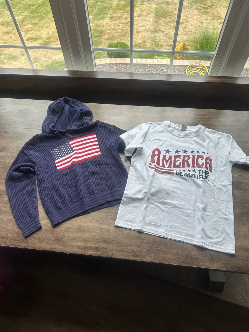 🇺🇸 Kids Navy Hooded Flag Sweater & White 'America' Graphic Tee